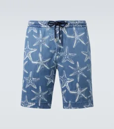 Printed denim Bermuda shorts