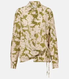 Printed gathered silk blouse