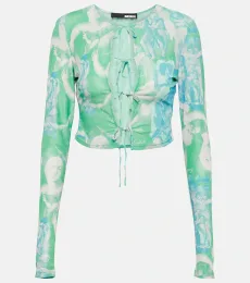 Printed mesh crop top