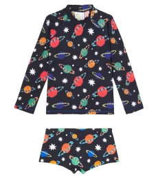 Printed rashguard top and swim trunks set Printed rashguard top and swim trunks set