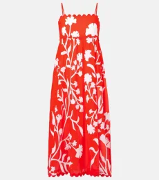 Printed scalloped cotton midi dress Printed scalloped cotton midi dress