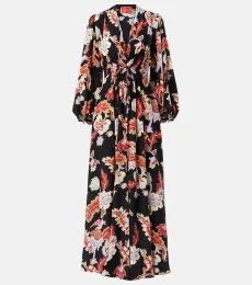 Printed shirred silk maxi dress Printed shirred silk maxi dress