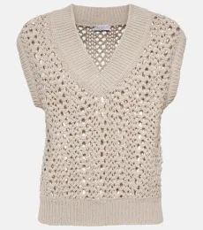 Pull sans manches ajouré en coton mélangé Pull sans manches ajouré en coton mélangé