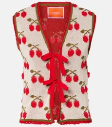 Pull sans manches Cherry en coton mélangé intarsia Pull sans manches Cherry en coton mélangé intarsia