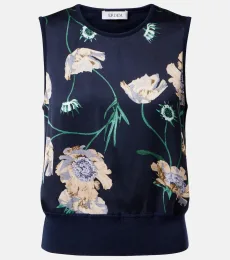 Pull sans manches en laine à fleurs