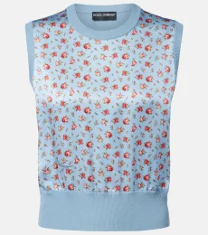 Pull sans manches en soie à fleurs Pull sans manches en soie à fleurs