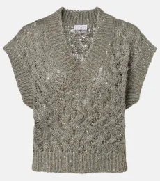 Pull sans manches en soie et lin mélangés Pull sans manches en soie et lin mélangés