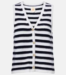 Pull sans manches rayé en cachemire Pull sans manches rayé en cachemire