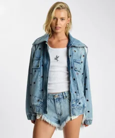 Punk Paradise Denim Bomber Jacket - Salty Dog Size XS Punk Paradise Denim Bomber Jacket - Salty Dog Size XS