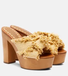 Raffia-effect platform mules Raffia-effect platform mules