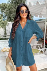 Rain Check Blue Cover-Up Mini Dress Rain Check Blue Cover-Up Mini Dress