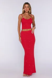 Raised Glasses Sequin Knit Maxi Skirt Red Raised Glasses Sequin Knit Maxi Skirt Red