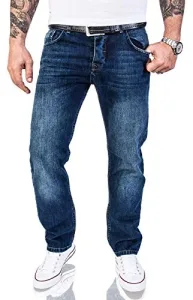 RC-2063 Men's Designer Jeans Washed Used Vintage Look - Blue - W38 RC-2063 Men's Designer Jeans Washed Used Vintage Look - Blue - W38