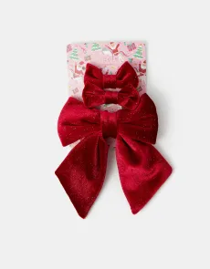 Red 3-Pack Girls Velvet Bow Hair Clips Red 3-Pack Girls Velvet Bow Hair Clips