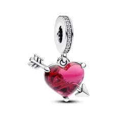 Red Heart Arrow Murano Glass Dangle Charm Red Heart Arrow Murano Glass Dangle Charm