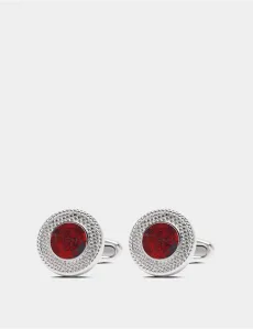 Red Silver Textured Round Cufflinks Rhodium Men's Red Silver Textured Round Cufflinks Rhodium Men's