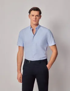 Regular Fit Blue Washed Oxford Shirt Short Sleeve Cotton Plain Men's Regular Fit Blue Washed Oxford Shirt Short Sleeve Cotton Plain Men's