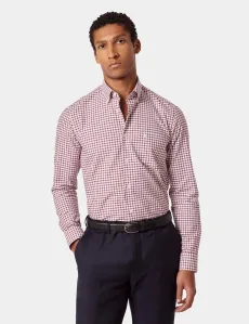 Regular Fit Burgundy White Grid Check Pin Point Washed Oxford Shirt BurgundyWhite Cotton Plaid Men's Regular Fit Burgundy White Grid Check Pin Point Washed Oxford Shirt BurgundyWhite Cotton Plaid Men's
