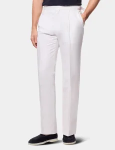 Regular Fit White Pleated Trousers With Side Adjusters Linen Plain Men's Regular Fit White Pleated Trousers With Side Adjusters Linen Plain Men's