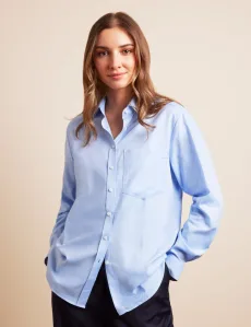 Relaxed Fit Blue Shirt Chest Pocket Cotton Plain Women's Relaxed Fit Blue Shirt Chest Pocket Cotton Plain Women's