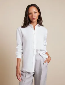 Relaxed Fit White Linen Shirt Plain Women's Relaxed Fit White Linen Shirt Plain Women's