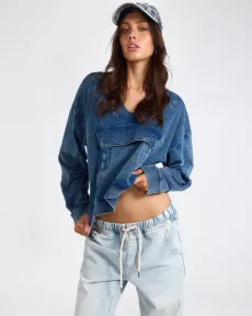 Retro Fade Panelled V Sweater - Washed Blue, Retro Fade Panelled V Sweater - Washed Blue,