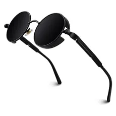 Retro Round Circle Polarised Steampunk Sunglasses Mens Womens UV400 Protection
