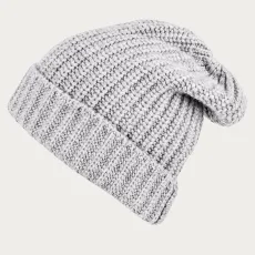 Ribbed Cloud Grey Cashmere Slouch Beanie Hat