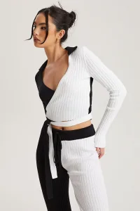 Ribbed Colour Block Wrap Cardigan 12 Ribbed Colour Block Wrap Cardigan 12