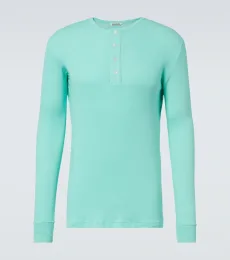 Ribbed-knit cotton Henley shirt