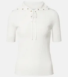 Ribbed-knit lace-up top Ribbed-knit lace-up top