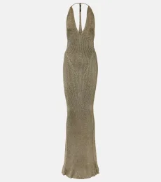 Ribbed-knit lame maxi dress Ribbed-knit lame maxi dress