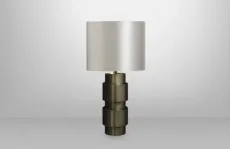 Ring Table Lamp bronze with satin brass details and dove grey silk shade