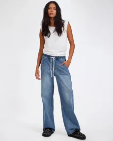 Roadhouse Mid Waist Wide Leg Drawstring Denim Jean Denim Jeans - Roadhouse Hoodlum Blue Size LRG One Teaspoon Roadhouse Mid Waist Wide Leg Drawstring Denim Jean Denim Jeans - Roadhouse Hoodlum Blue Size LRG One Teaspoon