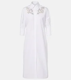 Robe chemise brodée en popeline de coton Robe chemise brodée en popeline de coton