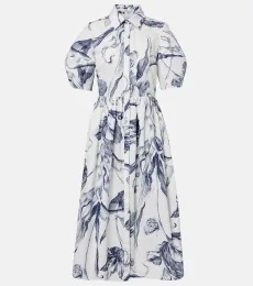 Robe chemise en popeline de coton à fleurs Robe chemise en popeline de coton à fleurs