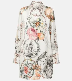 Robe chemise en soie à imprimé floral Robe chemise en soie à imprimé floral