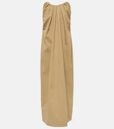 Robe longue en coton mélangé à épaules dénudées Robe longue en coton mélangé à épaules dénudées