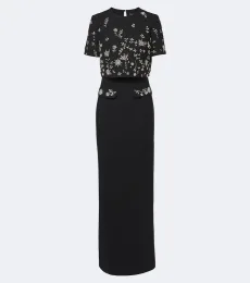 Robe longue en laine mélangée à cristaux