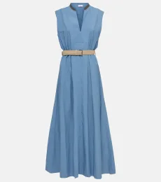 Robe longue en popeline de coton à ornements