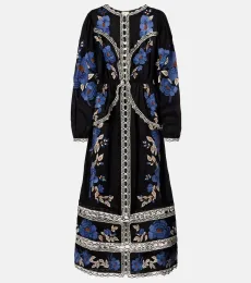 Robe midi brodée en coton à fleurs Robe midi brodée en coton à fleurs