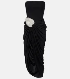Robe midi bustier en laine mélangée à ornement Robe midi bustier en laine mélangée à ornement
