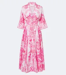Robe midi en coton à fleurs et ornements Robe midi en coton à fleurs et ornements