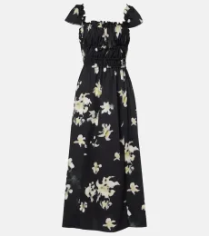 Robe midi en coton mélangé à fleurs Robe midi en coton mélangé à fleurs