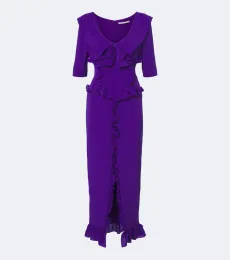 Robe midi en crêpe de soie à volants