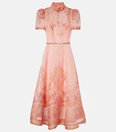 Robe midi en lin et soie imprimée Robe midi en lin et soie imprimée