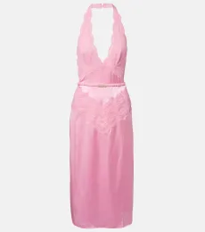 Robe midi en satin de soie et dentelle Robe midi en satin de soie et dentelle