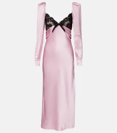 Robe midi en soie et dentelle