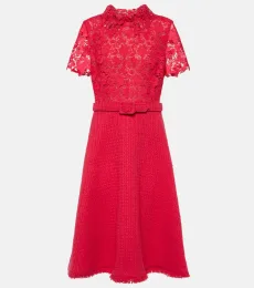 Robe midi Gardenia en guipure et tweed