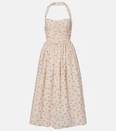 Robe midi Leia en coton plissé à motif floral Robe midi Leia en coton plissé à motif floral